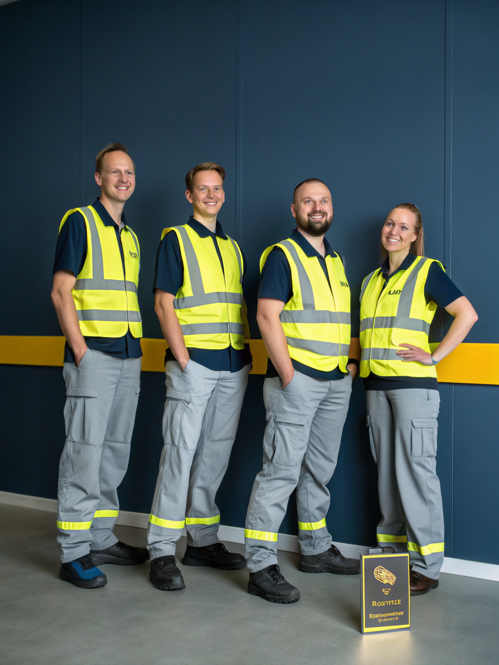 Professional team wearing custom branded shirts in a studio